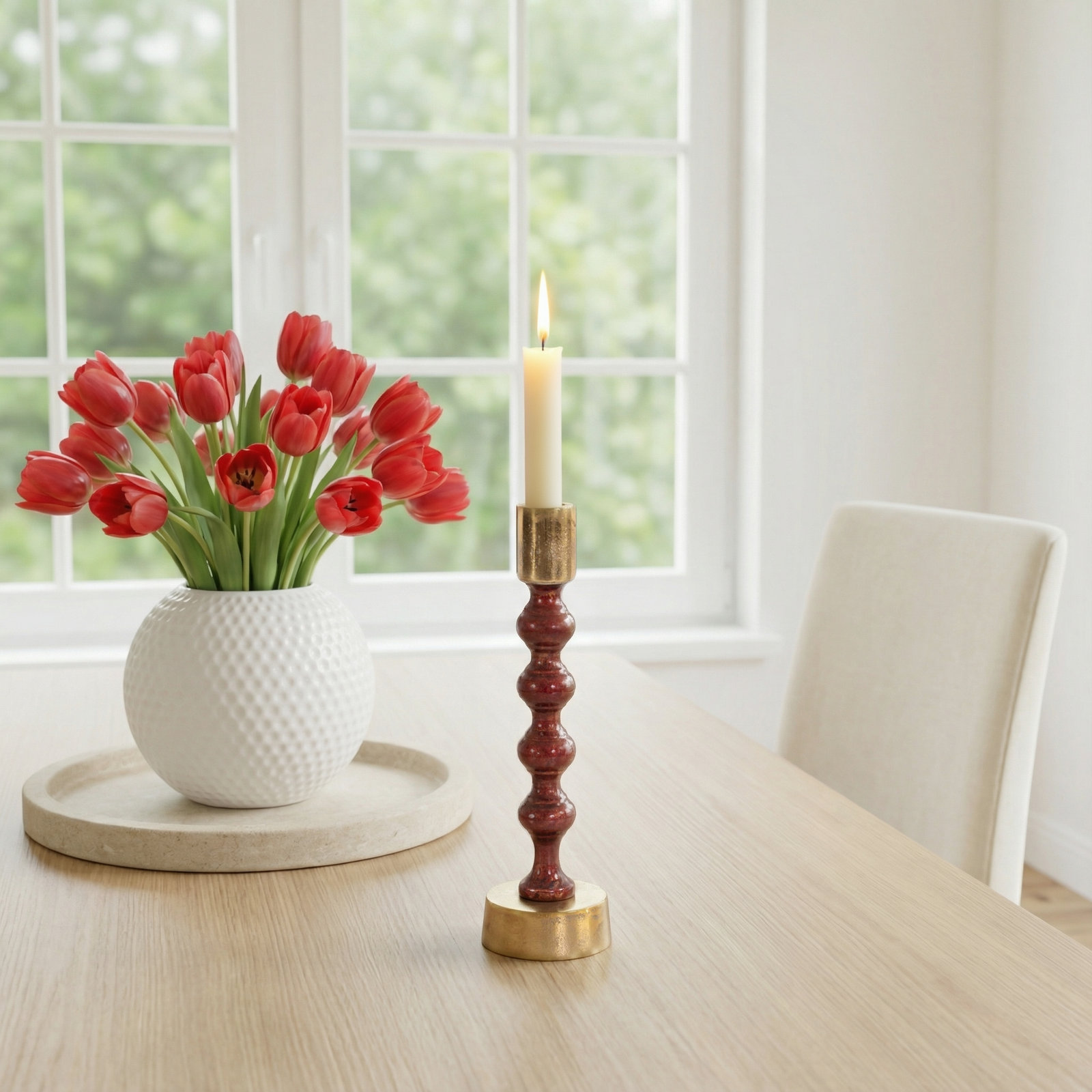 Sharma Crimson Gold Rounded Candlestick- Tall, 9" H x 3" W x 3" D