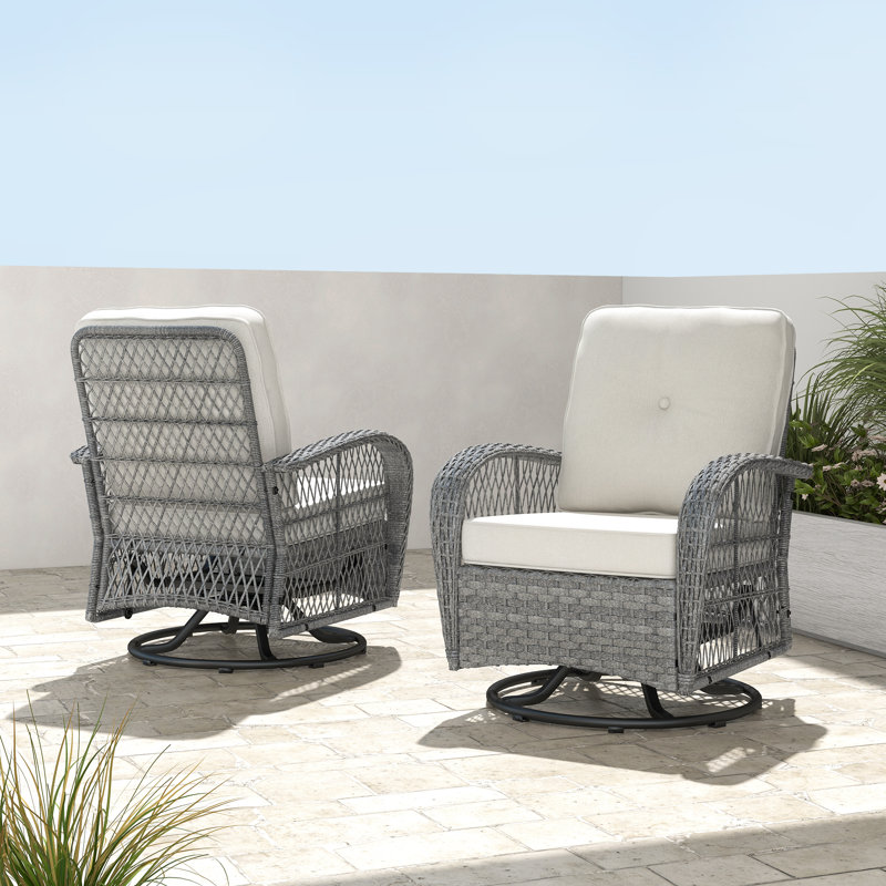Chaise de patio berçante pivotante avec coussins (ensemble de 2), Gris