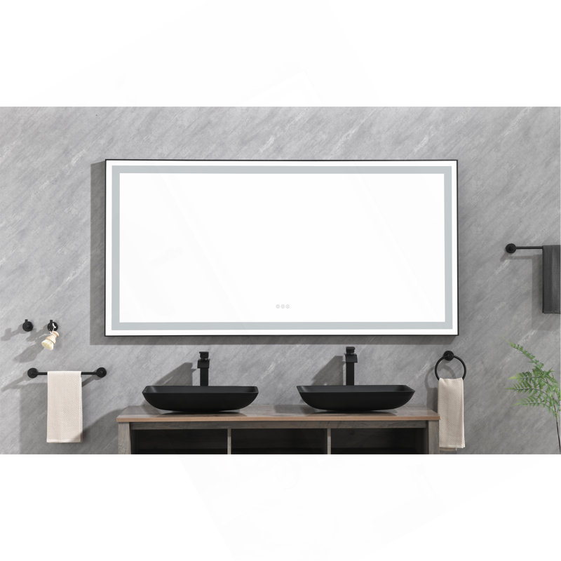 Miroir de salle de bain 72 po x 36 po à DEL avec cadre en aluminium, miroir de meuble-lavabo mural, antibuée, mémoire, 3 couleurs, réglable en continu