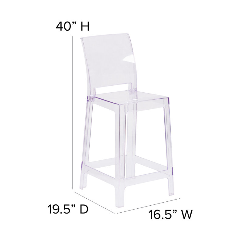 Imca Counter Stool with Square Back in Transparent Crystal - Wedding Chairs, Counter Stool (24" Seat Height)