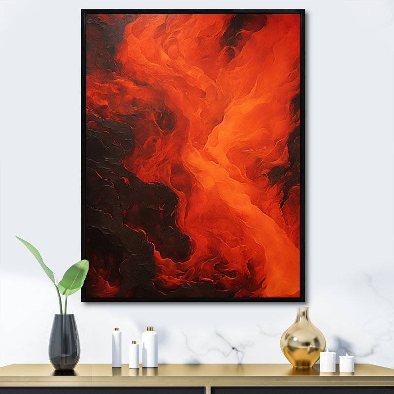 Volcanic Tachisme Fusion 4 - Tachisme, art mural, Cadre flottant noir, H 32 po x l 16 po x P 1 po