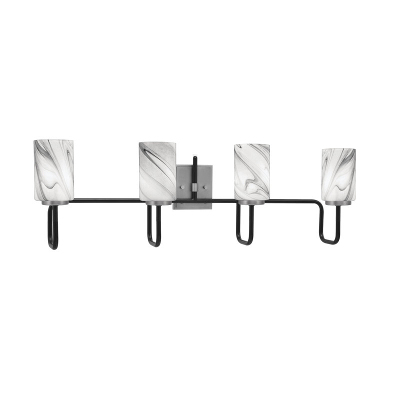Barre d'éclairage de salle de bain 4 lumières Amarmula, noir mat et finition graphite, verre tourbillon onyx 4 po