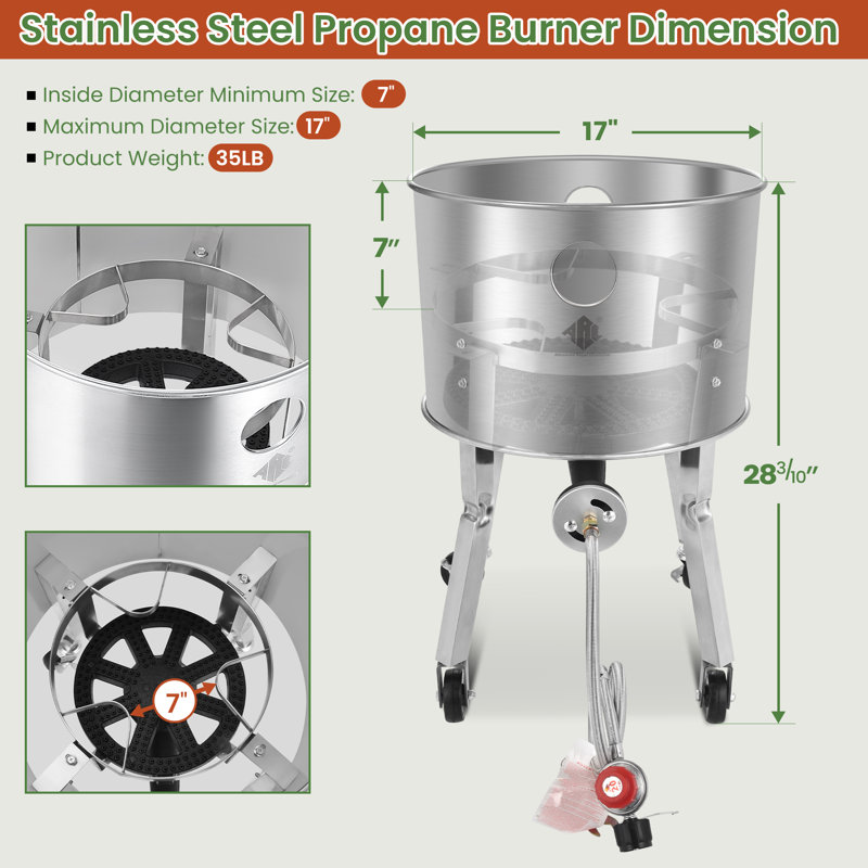 Stainless Steel 20" Mexican Comal Cookware Set And 200,000btu Propane Burner, Outdoor Stove Burner, Wheeled Legs And 360° Windscreen, Large Griddle Pan, Disco Para Cocinar
