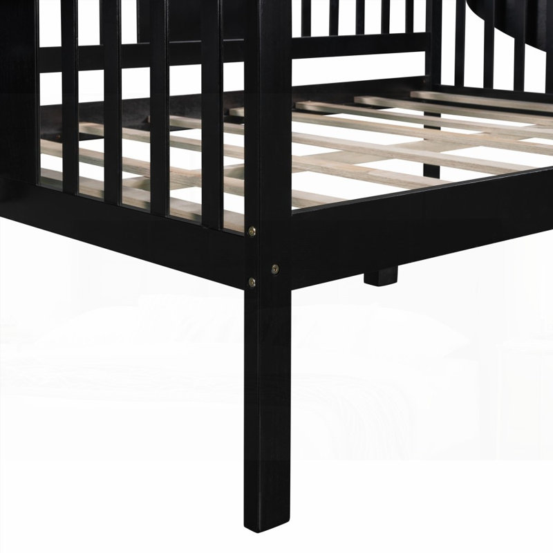 Lit de jour double avec support en lattes de bois et finition espresso - aucun sommier nécessaire, robuste pour une utilisation prolongée
