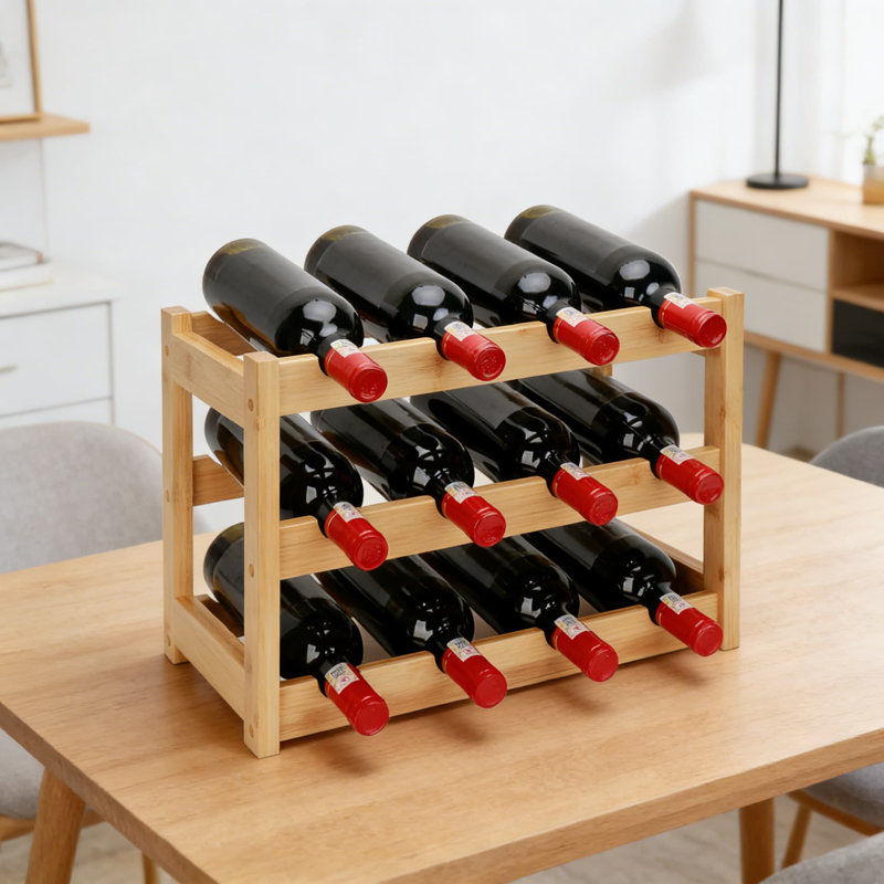Support à vin à 3 niveaux pour 12 bouteilles, armoire de rangement de vin autoportante avec tablette inclinée, assemblage facile pour la cuisine, le bar et la salle à manger