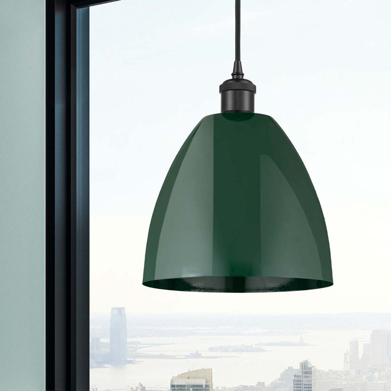Luminaire suspendu conique 1 lumière, H 12,88 po x l 9 po x P 9 po, Vert, Noir mat