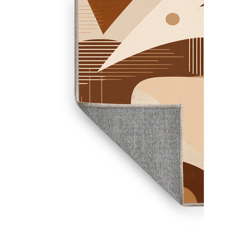 Machine Washable Arverne Modern Abstract Rug in Beige – Beige Binding, 7' Square