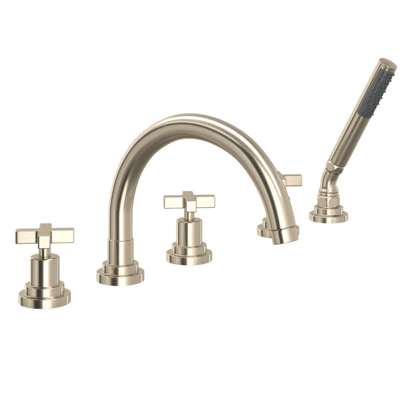 Lombardia® 5-Hole Deck Mount Roman Tub Faucet, Satin Nickel, Lever Handle