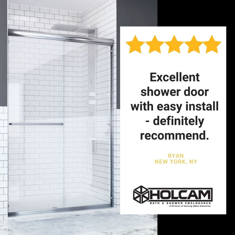 Distinctive 58 in. W x 74 in. H Sliding Bypass Semi-Frameless Shower Door in Matte Black with 1/4 in. Thick Clear Glass