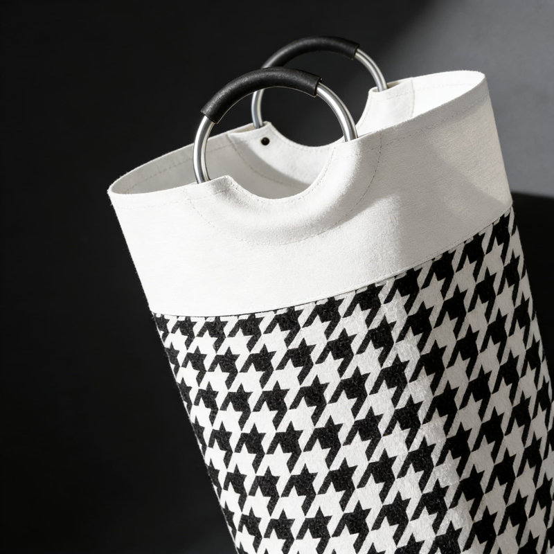 Houndstooth Pattern Large Capacity Storage Bin With Aluminum Handles, Foldable Fabric Laundry Hamper For Home, Office, Dorm - Multi-Purpose Organizer (115L)