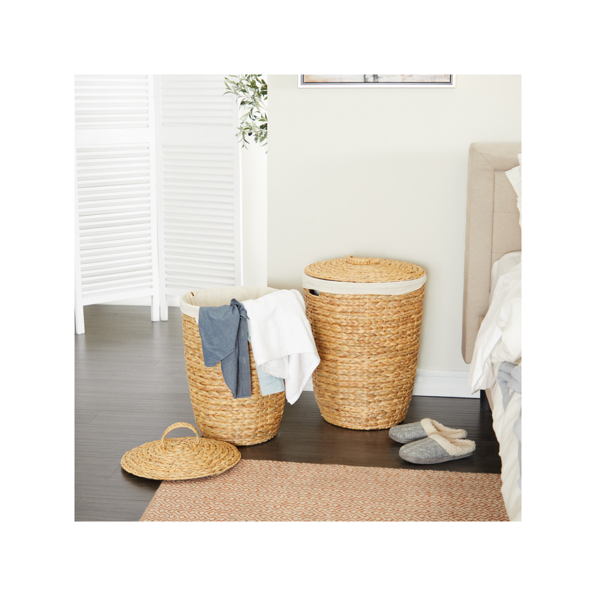 Seagrass Handmade Decorative and Functional Storage Basket with Liner and Matching Tops, Light Brown