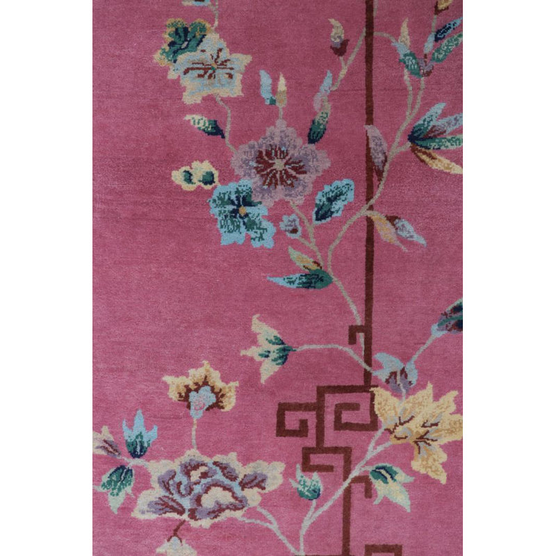 Art Deco Hand Knotted Wool Floral Area Rug, Rectangle 13' x 19'