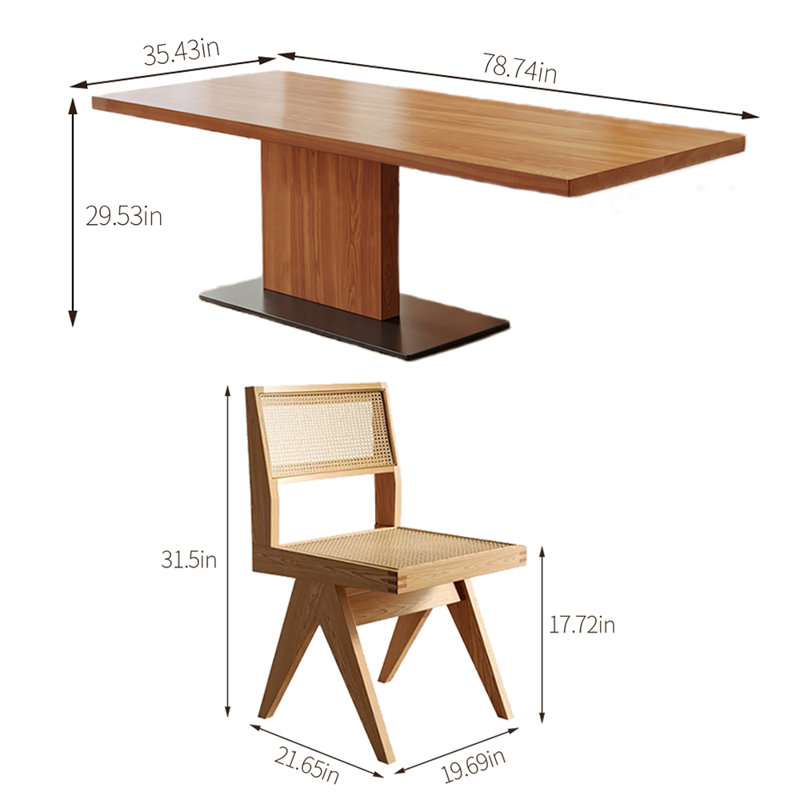 Ensemble de table de salle à manger en bois de frêne massif, H 29,53 po x L 78,74 po x l 35,43 po