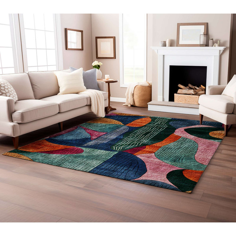 Non-Slip Area Rug, 2.6 x 4.9 ft, 60% Cotton & 40% Polyester | Machine Woven, Digital Print, No Pile, 0.3 in Thick | Easy to Clean, Stylish Design for Living Room & Bedroom | Durable & Comfortable