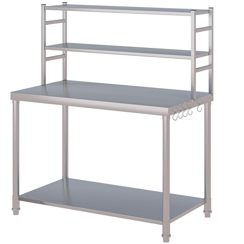 Stainless Steel Table 121.9 × 61 cm with 2 Adjustable Tier Shelves