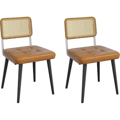 Ensemble de 2 chaises d'appoint rembourrées en rotin avec siège en cuir PU pour salle à manger, cuisine et salon