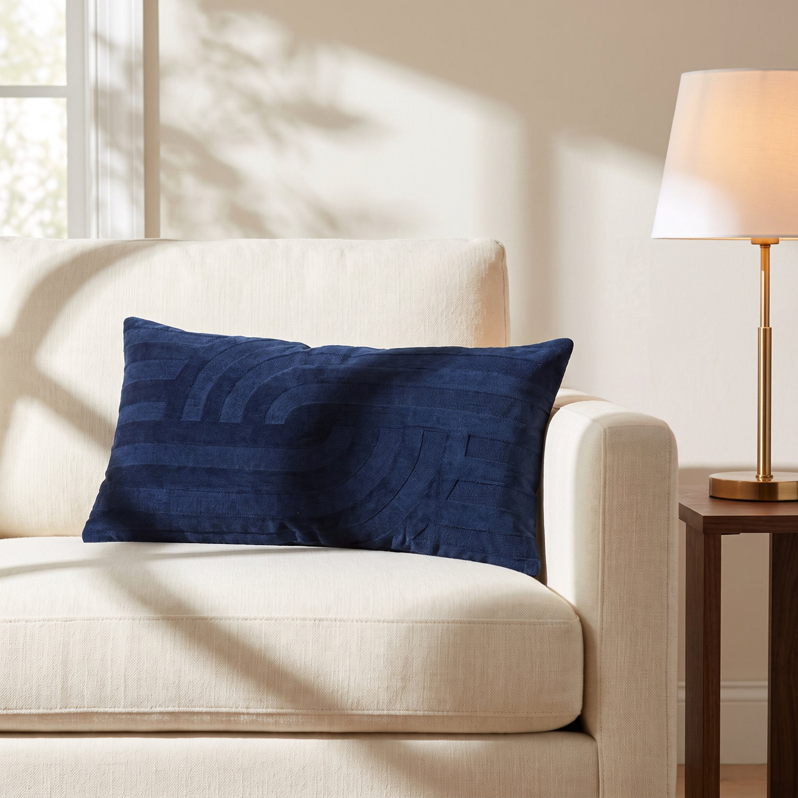 Terrah 26" x 14" Embroidered Throw Pillow, Deep Dark Blue