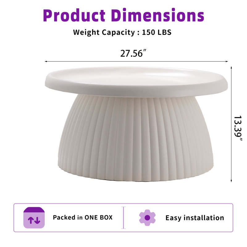 Fluted Round Coffee Table with Vertical Stripe Texture, Side Table, End Table, Tall Bedside Table for Living Room Bedroom Entryway, No Assembly Required