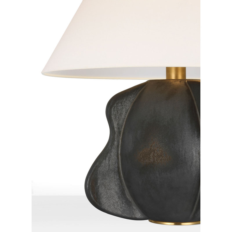 Delmar 22" Table Lamp with Linen Shade, Stained Black Metallic