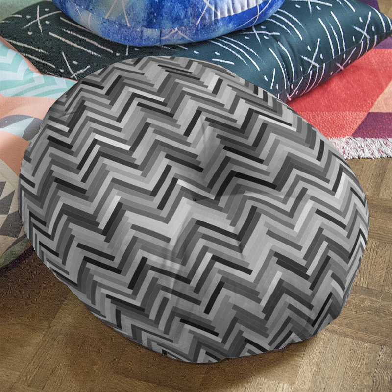 Coussin de plancher chevrons, 26 po x 26 po, Noir / blanc