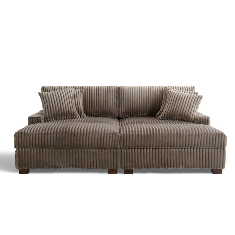 4 Seater Sectional, Light Brown Polyester/Foam Padding