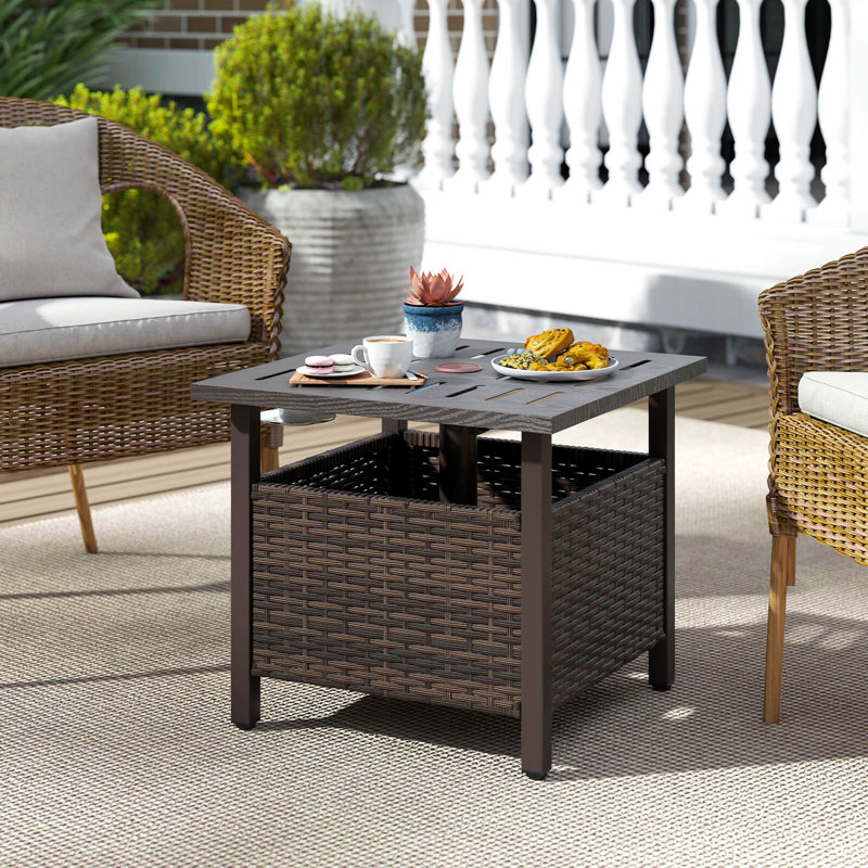 Outdoor Side Table with 1.93" Umbrella Hole Zinc-iron Alloy Tabletop for Poolside