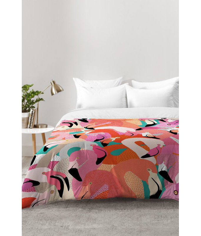 Ensemble d'édredon Flamingo Flock, Édredon pour lit simple TG + 1 taie décorative