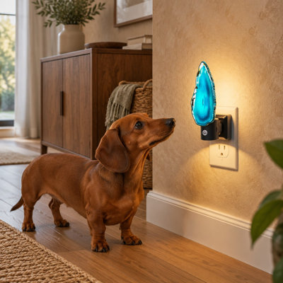 Featuring agate stone, this wall-mounted decorative plug-in nightlight pairs a crystal aesthetic with dimming, dusk-to-dawn detection, and a healing-stone look for home and living-room decor.