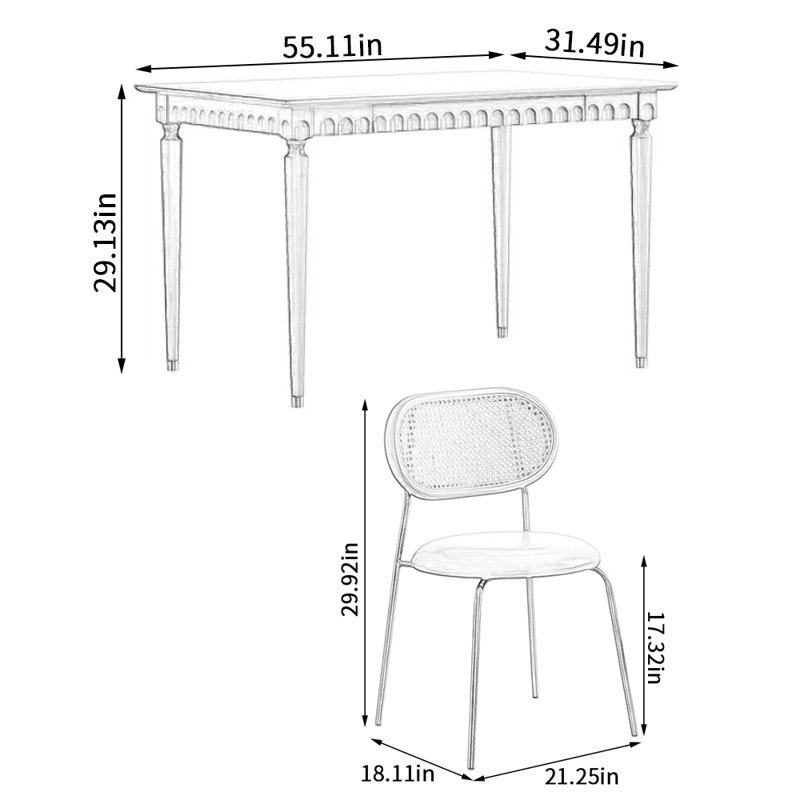4 - Person Solid Wood Solid Wood Top Four Leg Dining Set, 29.13"H x 55.11"L x 31.49"W
