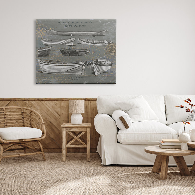Livraison et artisanat, divers bateaux, tableau flottant, art mural par Oliver Jeffries, H 36 po x l 48 po x P 1,5 po