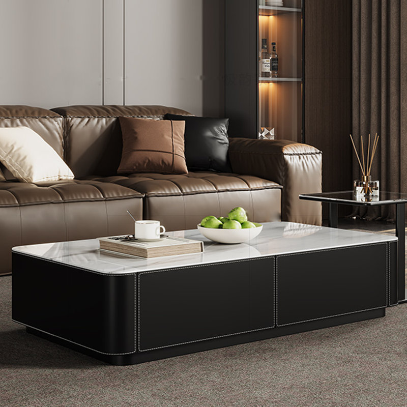 Multilayer solid wood stainless steel coffee table, 14.17" H x 51.18" L x 27.56" W