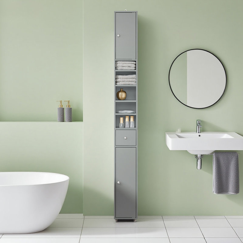 Munford Freestanding 20cm W Linen Cabinet, Grey