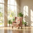 HDA Modern 29.5" W x 28" D x 37.8" H Floral Linen Solid Wood Accent Chair