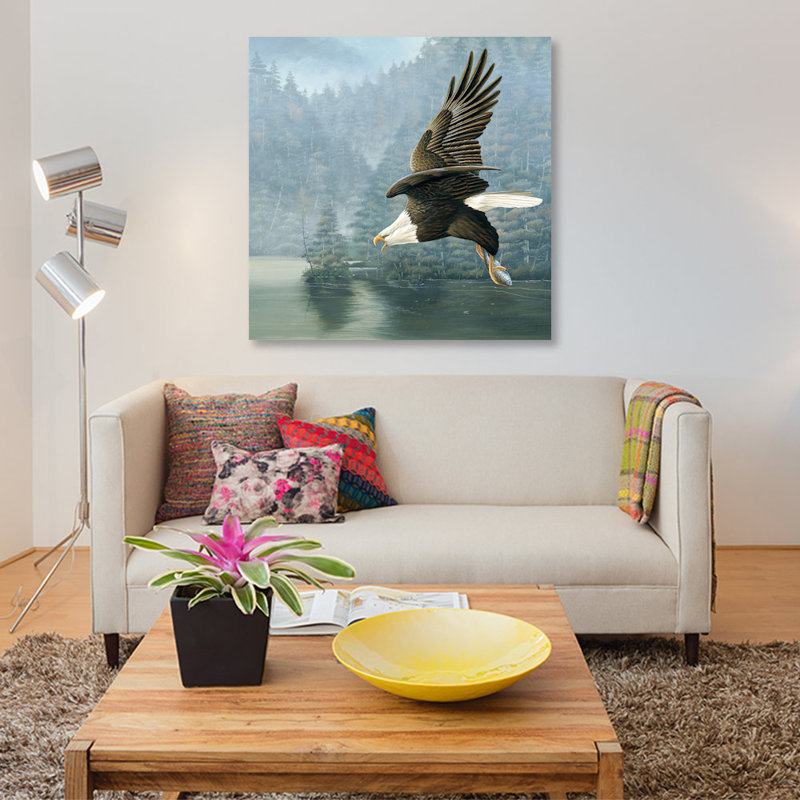 « flying eagle », impression sur toile, H 12 po x l 12 po x P 1,5 po, Pas de tapis, Toile tendue