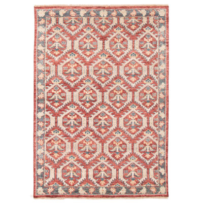 Tapis unique en laine noué à la main 6 pi x 9 pi nouvel âge en rouge foncé / crème Teryn