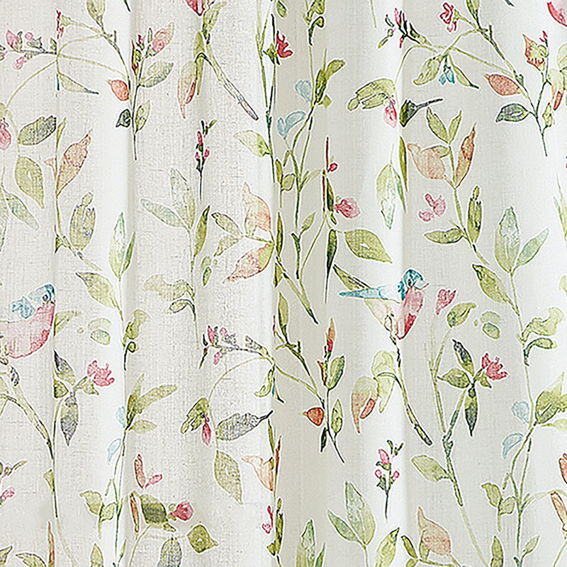 Pink Floral Sheer Polyester Rod Pocket Window Curtain Panels, 37in x 84in