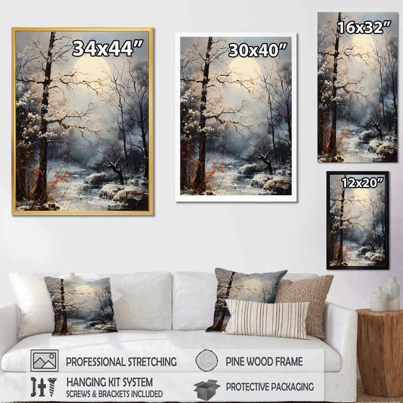 Moonlit Shadows In Winter sur toile, H 44 po x l 34 po x P 1,5 po, Cadre flottant noir