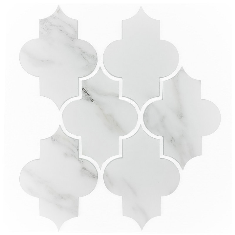 Nature 4 in. x 5.5 in. Marble Look Glass Small Lantern Arabesque Mosaic Decorative Kitchen & Bathroom Wall Tile