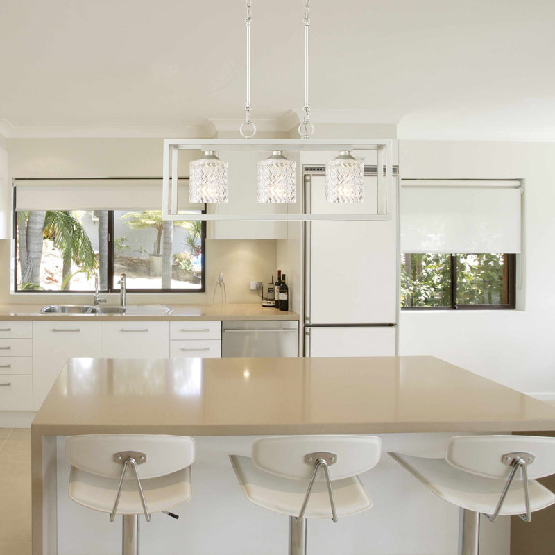 3 - Light Kitchen Island Rectangle Chandelier, Nickel Dust