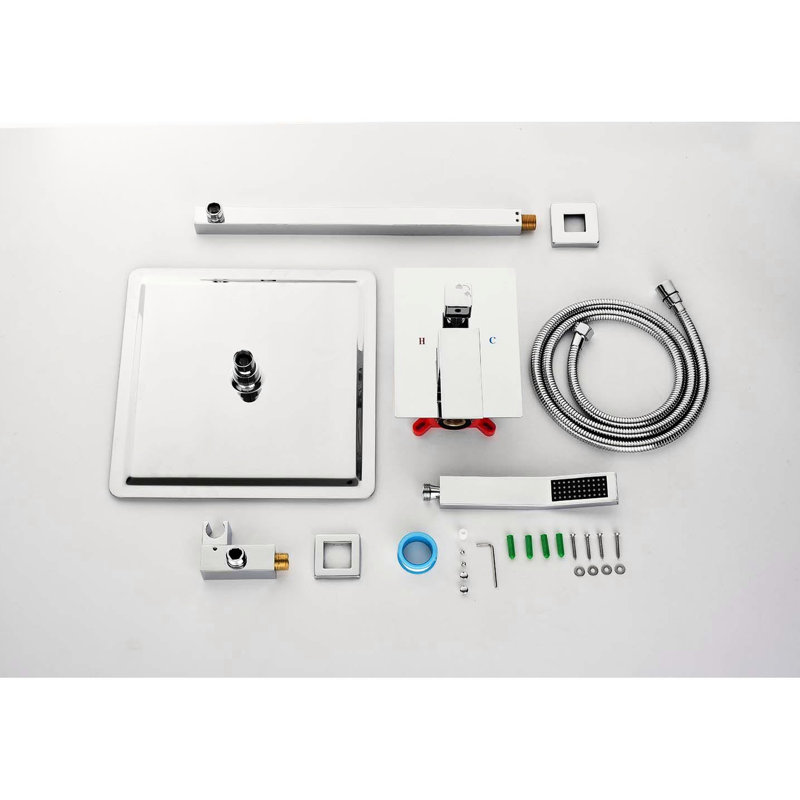 12" Rain Shower Head Wall Mounted System, Made Of Brass And Stainless Steel, Offer Enjoyable Shower, Easy To Clean, Complete With Attachments Kit Mounting & Relaxing Experience, Install, Includes