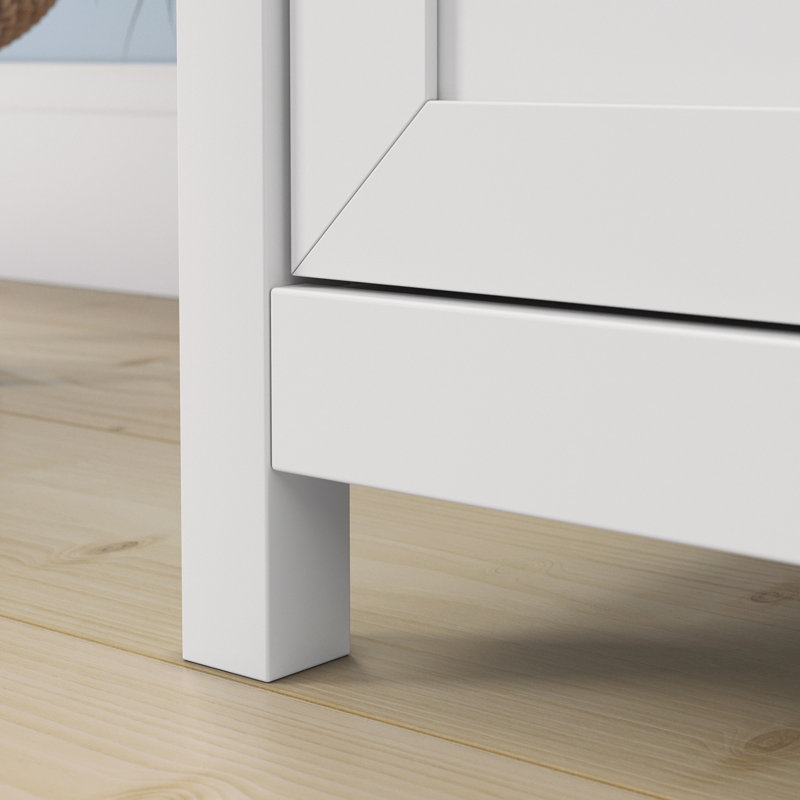 White Wood Credenza Desk with Drawer and Filing Cabinet