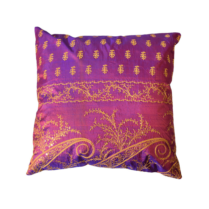 Housses de coussin décoratives faites à la main de 16 po x 16 po à motif de soie magenta d'intérieur, paquet de 1