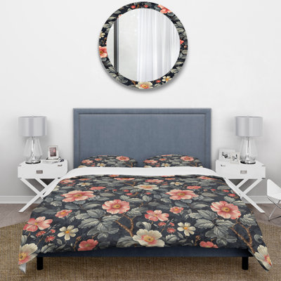 Ensemble de housse de couette traditionnel rouge et vert à motif floral Blooms Serenity II