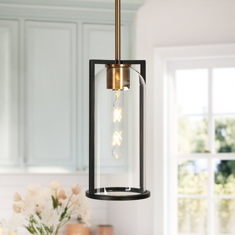 Sandrell 1-Light 12" H Gold/Black Pendant