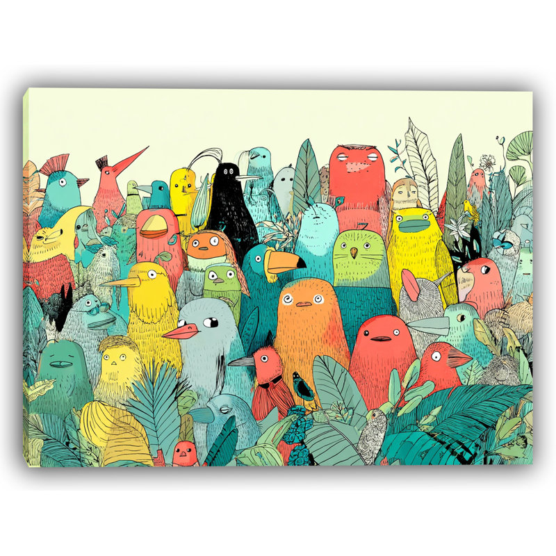 «Vibrant Bird Forest», art mural sur toile tendue