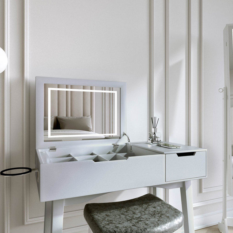 Kenlee Dressing Table with Mirror, Grey