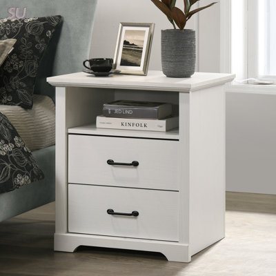 Elettra 22-Inch Wide 2-Drawer Nightstand With USB Charging Ports And Open Top Shelf For Modern Bedrooms