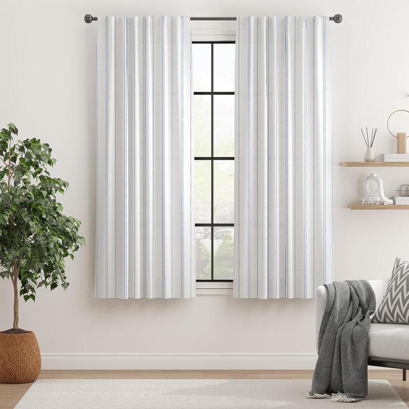 Curtains for Living Room Bedroom, 50" W x 63" L, Blue/Chalk Striped Blue