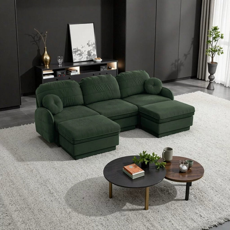 Canapé modulaire en U en chenille de 105 po Rumley avec repose-pieds mobile, assise profonde, coussins de dossier matelassés et coussins décoratifs