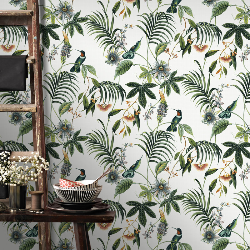 Superfresco Easy Adilah White Tropical Floral Wallpaper, White/Green